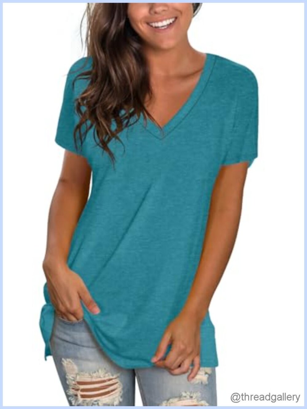Womens V Neck Loose Fit Tunic Tee Short Sleeve Casual T Shirt Top